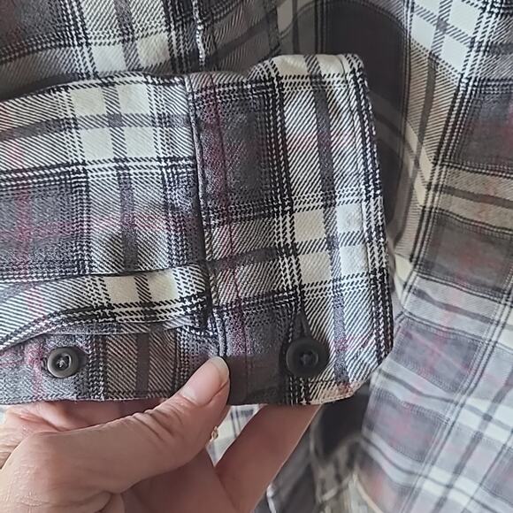 Vintage Eddie Bauer Men's Flannel Plaid 100% Cotton Long Sleeve Shirt LARGE GREY - Picture 5 of 6